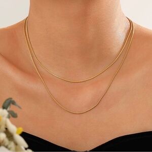 GOLD 14k Gold Plated Snake 2pc Chain Necklace Set
